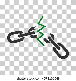 Broken Chain icon. Vector illustration style is flat iconic bicolor symbol, green and gray colors, transparent background. Designed for web and software interfaces.