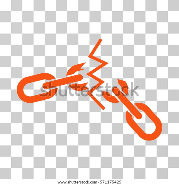 Broken Chain icon. Vector illustration style\
is flat iconic symbol, orange color, transparent background.\
Designed for web and software\
interfaces.