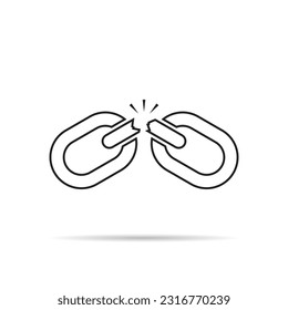 Broken chain icon vector in line style. Damage link symbol concept