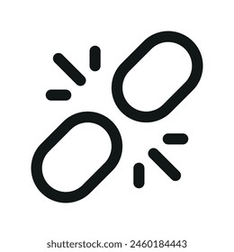 Broken chain isolated icon, broken link linear icon, broken connect outline vector icon with editable stroke