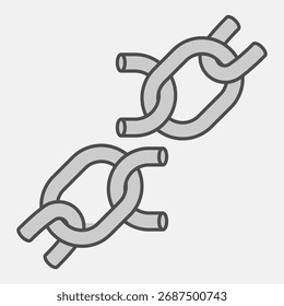Icono isométrico de cadena rota, concepto de conexión. Gráficos de Vector. Cadena con signo de celdas y trazo editable, icono de estilo de contorno para móvil o Diseño web