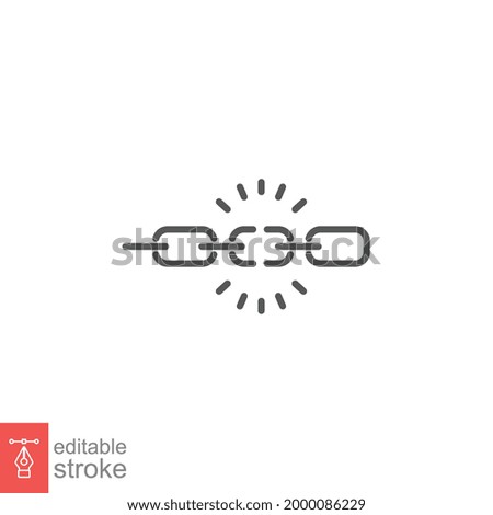 Broken chain line icon. Wreck chain link, torn chain, failure disconnection idea concept. Unlink, disconnected Loop. Editable stroke. Vector illustration. Design on white background. EPS 10