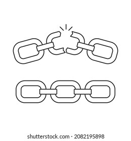 Broken chain linear icon. Outline simple vector. Contour isolated pictogram on white background