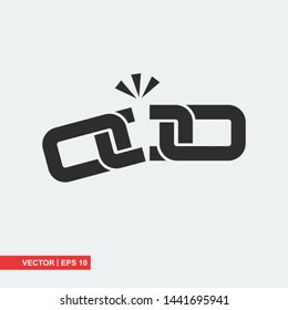 Broken chain link flat icon on white background, vector illustration