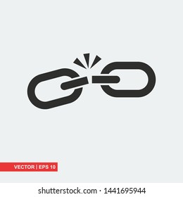 Broken chain link flat icon on white background, vector illustration