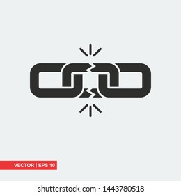 Broken chain link flat icon on white background, vector illustration