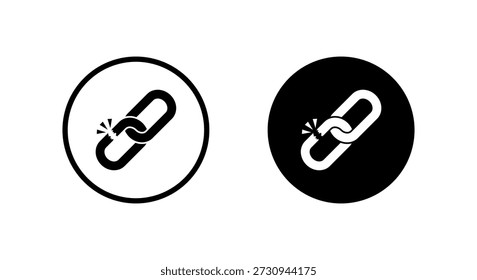 Icono de Enlace de cadena rota en círculo negro. Símbolo de daño de hipervínculo. Señal de avería de seguridad