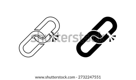 Broken chain link icon. Hyperlink damage symbol