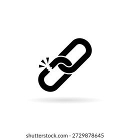 Zerbrochenes Kettengliedsymbol einzeln auf weißem Hintergrund. Symbol für Hyperlinkschäden. Sicherheitsaufteilungszeichen