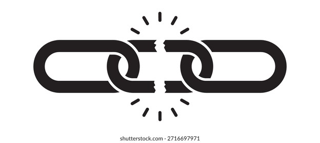 Broken chain link icon representing disconnection, failure, and broken relationship, suitable for error messages, failure reports, system interruptions, and business breakdowns