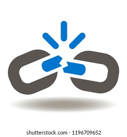 Broken Chain Link Icon Vector. Link Wreck Web Illustration. Failure Disconnection Idea Logo. Blockchain exploding symbol.