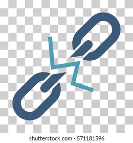 Broken Chain Link icon. Vector illustration style is flat iconic bicolor symbol, cyan and blue colors, transparent background. Designed for web and software interfaces.