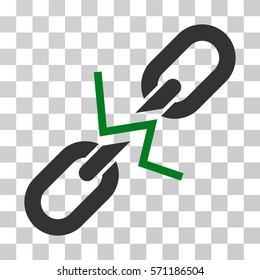 Broken Chain Link icon. Vector illustration style is flat iconic bicolor symbol, green and gray colors, transparent background. Designed for web and software interfaces.