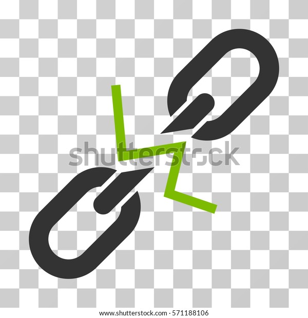 Broken Chain Link icon.\
Vector illustration style is flat iconic bicolor symbol, eco green\
and gray colors, transparent background. Designed for web and\
software interfaces.