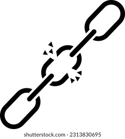 Kettenglied gebrochen. Falsches Kettenglied. Konzept der Ausfalltrennung Schwarz zerbrochenes Kettensymbol. Das Logo des zerbrochenen Seo-Backlinks. Flachstil.