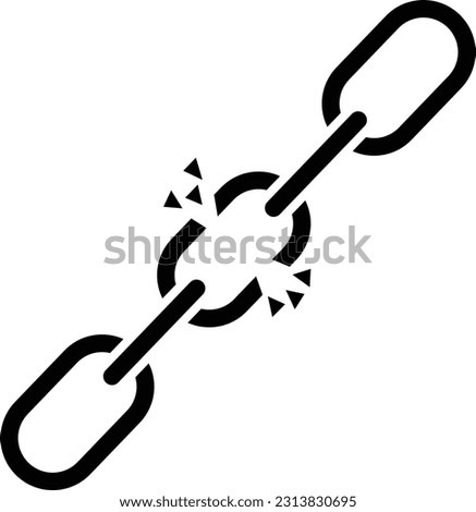 Broken chain link icon. Wreck chain link sign. Failure disconnection idea concept. Black broken chain symbol. Broken seo backlink logo. flat style.