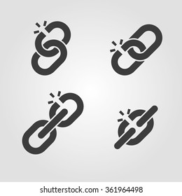 Broken chain link icons symbols 