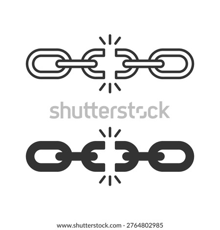 Broken chain link symbol indicating weakness or separation in two distinct styles on a clear white background