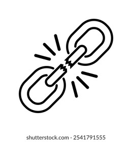 gebrochene Kette, Vektorsymbol, Umriss, einzeln weißer Hintergrund