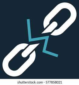 Broken Chain Link vector icon. Flat bicolor blue and white symbol. Pictogram is isolated on a dark blue background. Designed for web and software interfaces.