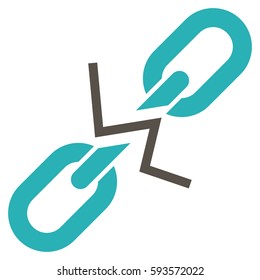 Broken Chain Link vector icon. Flat bicolor grey and cyan symbol. Pictogram is isolated on a white background. Designed for web and software interfaces.