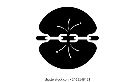 Broken chain logo, black isolated silhouette