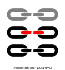 Broken chain on white background 