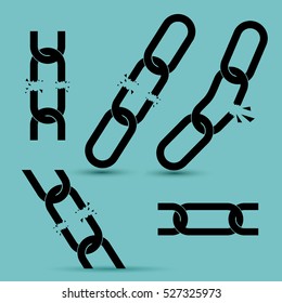 Broken Chain. Set. Icon. Vector Illustration EPS 10. Isolated On Turquoise Background.