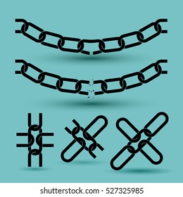 Broken Chain. Set. Icon. Vector Illustration EPS 10. Isolated On Turquoise Background.