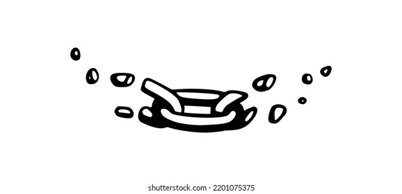Cadena rota con destrozos como símbolo de fuerza y libertad. Esbozo de cadenas metálicas. Ilustración del vector aislada en fondo blanco