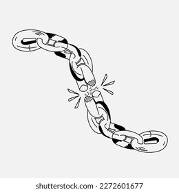 Broken chain with shatters as symbol of strength and freedom.
