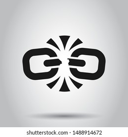 Broken chain sign icon in flat style. Disconnect link vector illustration on isolated background. Detach business concept.