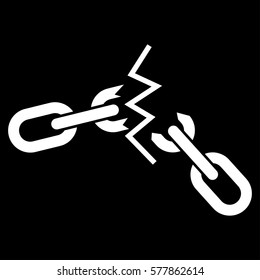 Broken Chain vector icon. Flat white symbol. Pictogram is isolated on a black background. Designed for web and software interfaces.