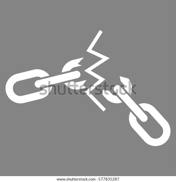 Broken Chain vector icon. Flat white symbol.\
Pictogram is isolated on a gray background. Designed for web and\
software interfaces.