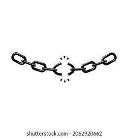 Broken chain, vector illustration, flat silhouette, links, design element
