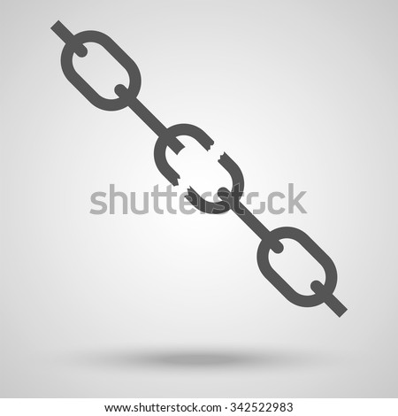 Broken chain. Vector illustration. Symbol of fiasco, bad luck, crash or the failure of the operation. Links of the chain on a light background.