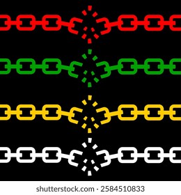 Broken chain vector for juneteenth independence day graphic resource. Freedom. Annual American holiday. June 19 event. Red green yellow chain in side. African america poster or web purpose