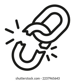 Broken chain or weakness outline icon. Broken connection vector illustration