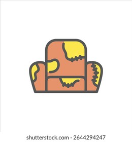 broken chair filled outline icon. scrap furniture color line illustration.