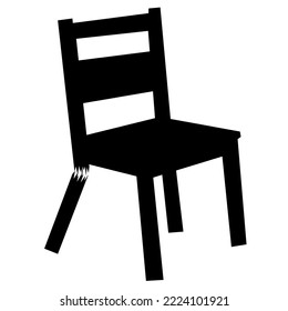 Broken chair leg on white background. Broken black chair. Suitable for weathered and dirty wood material logos. Vector illustration