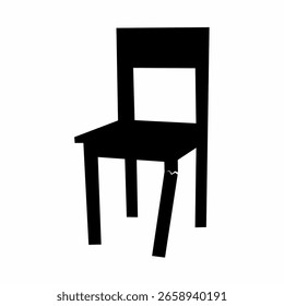A broken chair on a white background. The seat is made of wood. The chair is unusable and dangerous.