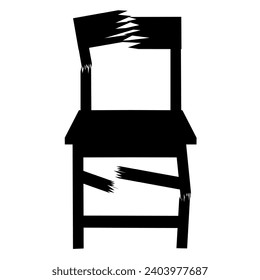 Broken chair vector illustration on white background. The wood is rotten and brittle.