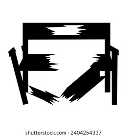 Broken chair vector silhouette on white background. The wood is rotten. Chairs that are no longer suitable for use and are dangerous.