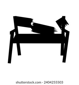 Silueta vectorial de silla rota sobre fondo blanco. La madera está podrida y frágil. Sillas que ya no son adecuadas para su uso.