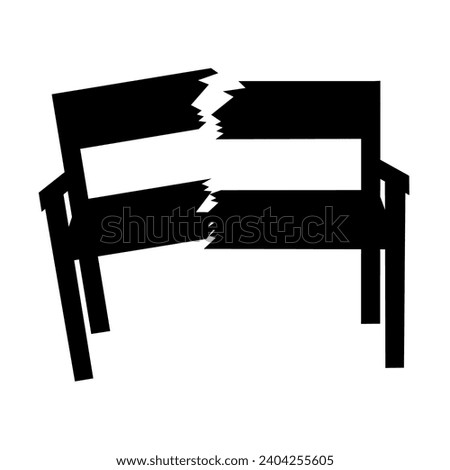 Broken chair vector silhouette on white background. The wood split into two. Chairs that are no longer suitable for use and are dangerous.