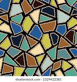 broken chaotic fragments with wavy edges seamless pattern. abstract bright pattern