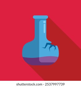 Frasco de química roto que contiene una sustancia peligrosa, evocando conceptos de riesgo y peligro en experimentos científicos