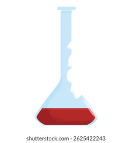 Broken chemistry flask is leaking red chemical liquid