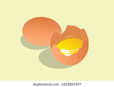 Broken Chicken Egg. Crack eggs with yolks set. The Egg is half Broken in the Shell. Cooking ingredient. Vector Illustration.