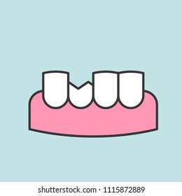 Broken or chipped tooth, dental related icon, filled outline